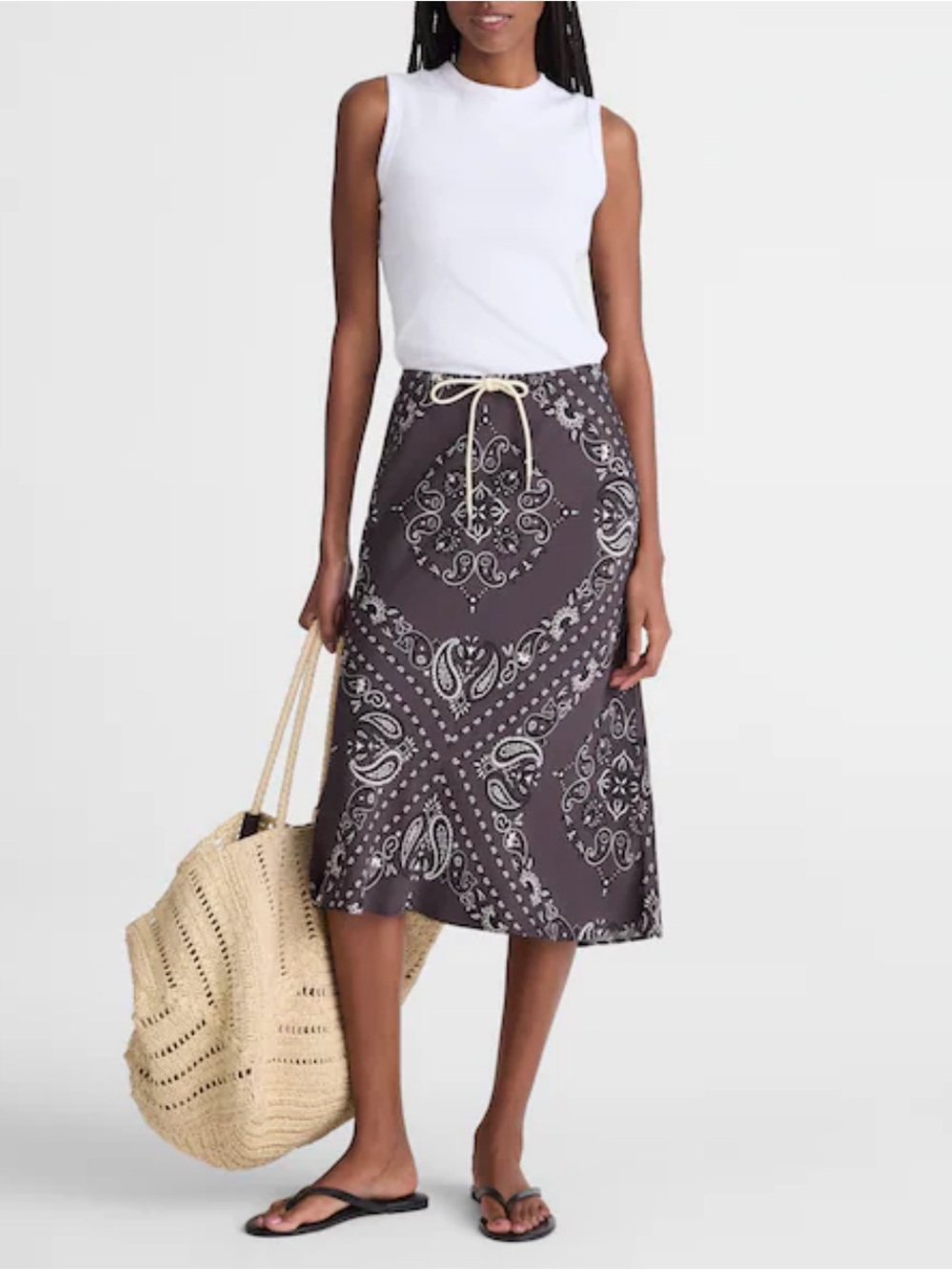 Madewell Black & White Bandana Drawstring Skirt